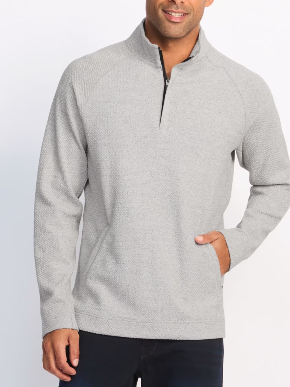 Men's Light Gray Half-Zip Knit Pullover Sweater
